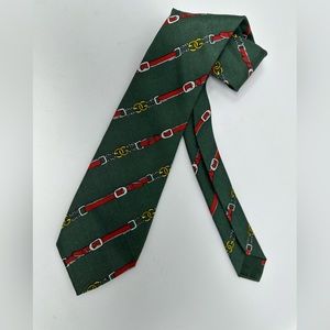 Gucci vintage tie with belts pattern color green and red 100% silk